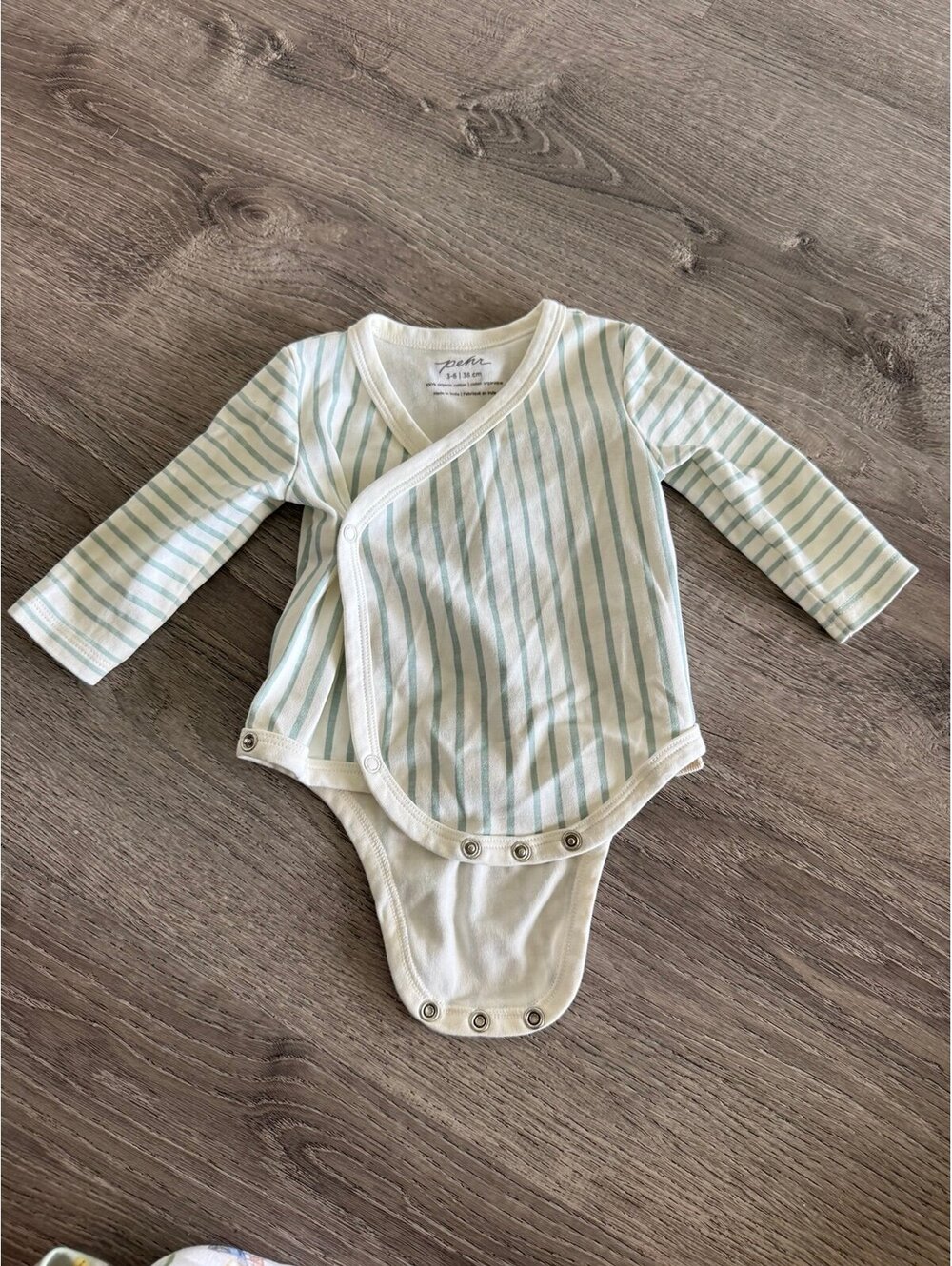 Pehr, 100% Cotton 3-6 months Blue/Cream Wrap Bodysuit